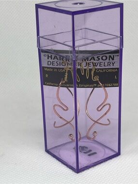 Harry Mason vintage Gold Dangle Earrings Earspiral - original purple box